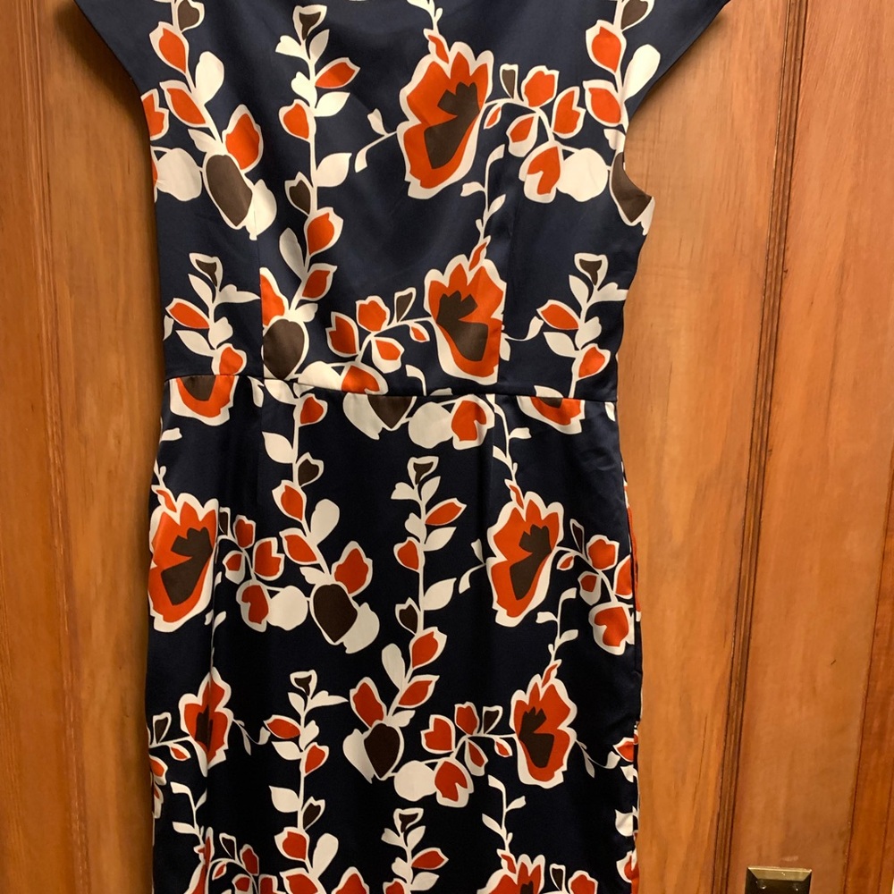 Banana Republic Floral Midi Dress in Navy with black, orange flower-print